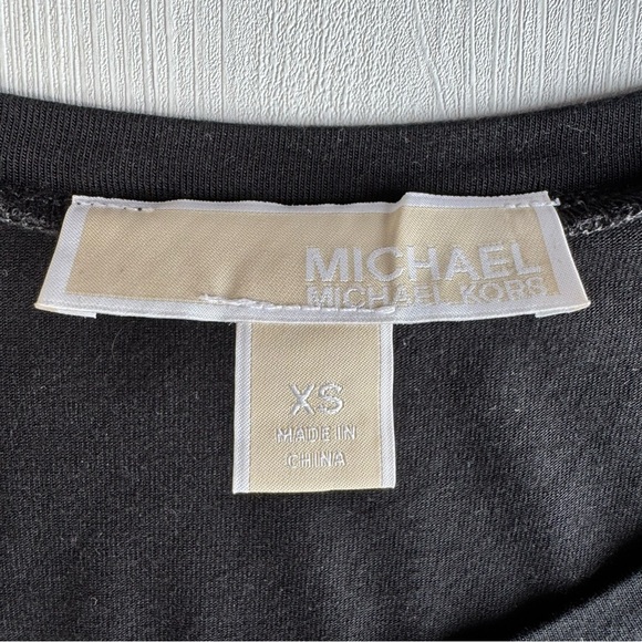 MICHAEL KORS Scoop Neck T Shirt Top XS Black 3/4 Sleeve Sheer Tunic Casual Comfy - Picture 2 of 15